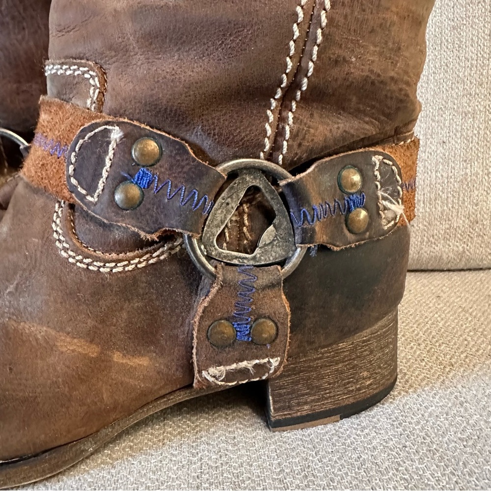 Bed Stu Roma Harness Boots Rugged Brown Leather Pull On Bottle Opener Classic - Picture 5 of 12